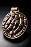 Placeholder: A MEDAL IN THE SHAPE OF A HUMAN PALM THAT HOLDS A DOG'S PAW