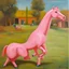 Placeholder: Big pink plastic toy horse.19th painting