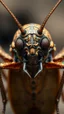 Placeholder: Cockroach front view with human look face looks like an ancient Sumerian gods