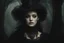 Placeholder: ALEXIS TEXAS, beautiful and highly detailed face, meticulously detailed dark hair, strange witch; ethereal fantasy hyperdetailed mist, maximalist matte painting, polished, realistic oil painting; Victorian era portrait painting, old fashioned, vintage, antique, beautiful, bleak environment, gothic, spooky, eldritch, 16k