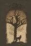 Placeholder: in a cosy vintage style, a wolf howls at a black tree