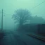 Placeholder: A schematic, nostalgic, Hyeronimus Bosch style cupo horror vaporwave-style image of a dimly lit, foggy street in the outskirts with a pastel blue and brown color scheme. The street has a textured, rough surface. There is a tree in the corner. The background contains a few buildings. The overall atmosphere is eerie and foggy.