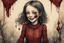 Placeholder: body anormal, smile blood, girl cute, watercolor illustration by <John Kenn Mortensen>, darkred tones,