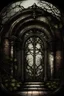 Placeholder: magic building, round windows, door, brickwork, ornament of branches and leaves, mysticism, fantasy, Gothic detailing, grunge canvas, oil, magic, fantasy, soft illumination, haze, ink, fine drawing, megadetalization, megarealism, drawing in colored ink, dark tones
