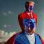 Placeholder: realistic image of donald trump as a mexican wrestling fighter posing outdoors, Mexican eyes wrestling mask, red and blue breeches, confederate flag cape, retro style, 80s, vibrant color, highly detailed, sky background, concept art, unreal engine 5, god rays, ray tracing, RTX, lumen lighting, ultra detail, volumetric lighting, 3d, finely drawn, high definition, high resolution.