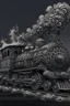 Placeholder: A steam train made of swirling smoke, with intricate patterns and designs on the locomotive's body. The artwork uses focus stacking and digital art techniques to create a surreal and detailed background. The dark, white and gray style depicts hyperrealistic sculptures and hyperdetailed illustrations of surreal and dreamy landscapes in the style of hyperphotorealism. Silver, black and grey colors are used.