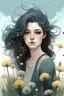 Placeholder: a dramatic girl with wavy black hair and dandelions in pastel