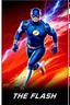 Placeholder: 1/4 side view, looking at the viewer, Movie Poster - "THE FLASH" - A massive, thick, extremely muscular, 7'8" tall man, ((skintight, formfitting, long-sleeved, Blue spandex bodysuit:1.5)), ((Silver knee-high boots:1.5)), ((Silver wrist gauntlets, blue fingerless gloves, silver, double holstered utility belt:1.5)), ((skintight, formfitting, blue spandex helmet with blue eye disguise,:1.5)), Running, multicolored lightning emanating from his body, an overly exaggerated muscular stature