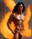 Placeholder: native american warrior, long black hair, dancing on top of fire, big muscles, loincloth, shirtless, 8k resolution concept art portrait by Greg Rutkowski