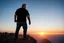 Placeholder: a brawny man with grey hair views sunset from a cliff