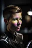 Placeholder: She is in a luxury kitchen, and has a lean, athletic build, a testament to her years of cycling. Her short-cropped hair, worn for aerodynamics during races, gives her a distinctive and androgynous look. upper body portrait, photo-realistic, shot on Hasselblad h6d-400c, zeiss prime lens, bokeh like f/0.8, tilt-shift lens 8k, high detail, smooth render, down-light, unreal engine 5, cinema 4d, HDR, shot in luxury kitchen