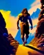 Placeholder: Imagina el hombre de Neandertal caminando de frente a la camara por montañas colores complementarios arte digital foto realista obra de arte hiperdetallada intrincada sombras 3D iluminación cinematografica 8k 3D cuerpo completo clima soleado nubes