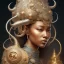 Placeholder: Sango fantasy, fantasy magic, intricate, sharp focus, illustration, highly detailed, digital painting, concept art, matte, art germ and Paul Lewin and Kehinde Wiley, masterpiece silver elephant head bronze Buddha Asian African girl nice breast Hawaiian hair turquoise golden waves