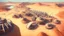 Placeholder: desert city from above, wind generators, retro futuristic