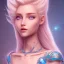 Placeholder: cosmic petit prince belle fine, profil de trois quart, grand front cosmique, peau bleu cristalline, yeux bleu, perle sur le front long cheveux blond et rose etoilé, cristaux sur le corps, collier de grande princesse, levres souriante, très jolie sourire