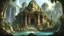 Placeholder: храм индии ганеши в джунглях пальмы скалы водопады лианы двор из камней руины фэнтези арт