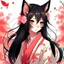 Placeholder: manga anime kitsune black hair pink eyes