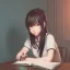 Placeholder: girl studying in room, anime style