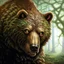 Placeholder: 90's TCG fantasy artwork art of a mutant bear with green eyes