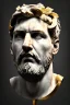 Placeholder: Ultra Realistic image, Roman sculpture, clean white marble material, Lionel Messi, gold Laurel leaves wreath, renaissance ornaments, one gold star, chisel style, waist up portrait, emperor style, epic, celestial, cinematic lighting,, god rays, 4k resolution, smooth details, ornate details, soft lighting, unreal engine 5, art station, substance 3d.