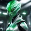 Placeholder: green galactic female alien with silver suit