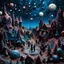 Placeholder: Detailed creepy landscape made of modeling clay, people, village, stars and planets, naïve, Tim Burton, strong texture, extreme detail, Max Ernst, decal, rich moody colors, sparkles, bokeh