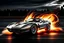 Placeholder: A massive whirlpool of fire spinning and shooting out strokes of lightning in the empty sky over a silver chevrolet corvette stingray with mirrored windows.