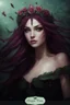 Placeholder: Dark purple hair, elven crown, very long hair ,roses emerald, Water lilies, long hair,lotus ,night, Fairy princess rapunzel hair ,queen crown, dragonflies fireflies ,elven tiara ,flowers, fairy wings, gothic, red ,fairy crown,butterflies