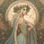 Placeholder: art by Alfons Mucha, Lady Gaga as an elf princess in an elven kingdom, HD 4K