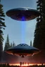 Placeholder: a bunch of school kids see ufo flying over tall pine trees, concept art, by Asaf Hanuka, by Weta Digital, Electric Colors, Screen Space Global Illumination, in a symbolic and meaningful style, the craft has flat bottom,3 large lights underneath ufo glow with intense fury,