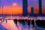 Placeholder: People, sunset, city, city lights, street lights, winter, distant city, philip wilson steer impressionism painting