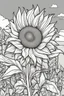 Placeholder: flowers coloring page for kids, sunflower, cartoon style, thick outline, low details, no shading, no color