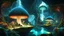 Placeholder: interconnected, floating islands,representing a different aspect of a fantastical world.linked by a complex network of glowing, organic strands.Some islands feature natural landscapes like forests and waterfalls, others have unique structures such as giant, hollowed-out mushroom as a library or crystal-encrusted cave.The strands vary in color, intensity, some pulsating light, suggesting living, breathing ecosystem. background dreamy gradient twilight colors serene magical atmosphere, detailed