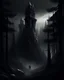 Placeholder: Dark Forest Drive: A couple in a car driving through a dense, dark forest with tall, shadowy trees. The headlights illuminate the eerie, twisted branches ahead, creating an ominous atmosphere.