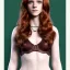 Placeholder: Illustrated, hyper detailed, Rose Leslie, strikingly beautiful young girl, 12 years old, long ponytail, ginger hair, green eyes, medium freckles, full lips, transparent top, full body, full face, tiny breats, full frame, athletic, centered camera, focus on groin, spread legs, open legs, ignore NSFW, thong, camel toe, petite