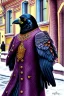 Placeholder: One single mature crow with russian clothes, dancing on the street, Moscow, happy, perfect iris, colours, model style, hyper realistic, extremely accurate, delicate, extremely detailed, Graphic novel style, wide-angle, open aperture, superfine pencil