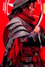 Placeholder: Samurai warrior centered | symmetrical | key visual | intricate | highly detailed | iconic | precise lineart | vibrant | comprehensive cinematic | alphonse mucha style illustration | very high resolution | sharp focus | poster | no watermarks red and silver color full body