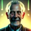 Placeholder: cyberpunk head portrait, old guy, happy face, smiling