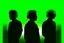 Placeholder: Silhouette of three men people wearing headphones, green background