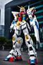 Placeholder: Full body Photography A picture cyber mechines Giant Gundam,with surface coated chrome polished details, city background