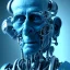 Placeholder: A beautiful portrait of an old cyborg man blue color scheme, high key lighting, volumetric light high details psychedelic background