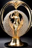 Placeholder: A magnificent cristal and gold heart-shaped sign adorned with a stunning berliant sphere encrusted with sparkling diamond clusters at its center, elegantly spinning in position,a golden statue of a girl in standing pose