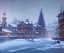 Placeholder: A magical snowy town with river canals and a Christmas tree