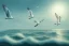 Placeholder: seagulls flying over the sea in the evening, oil painting deviant art wallpaper