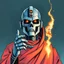 Placeholder: retro anime style, full color, dark serious 1980s anime terminator like robot, moebius artist, magic, watercolor, buddist monk robe,