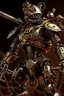 Placeholder: steampunk warrior robot with a big, complicated and detailed mechanical sword in a battlefield. Masterpiece, hyper detailed, details, battlefield, dramatic, dramatic lighting