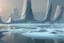 Placeholder: ice, lagoon, seashore, distant futuristic city, epic, sci-fi