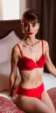 Placeholder: Audrey Hepburn transparent red underwear at bed, rtx, reflection, 8k, glow, winning photography, caustics