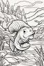 Placeholder: coloring page, fish in a creek, cartoon style, thick lines, low detail, no shading