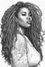 Placeholder: Create a coloring page of a beautiful curvy black female looking to the side with locs in her hair. No shading, No color, clean lines